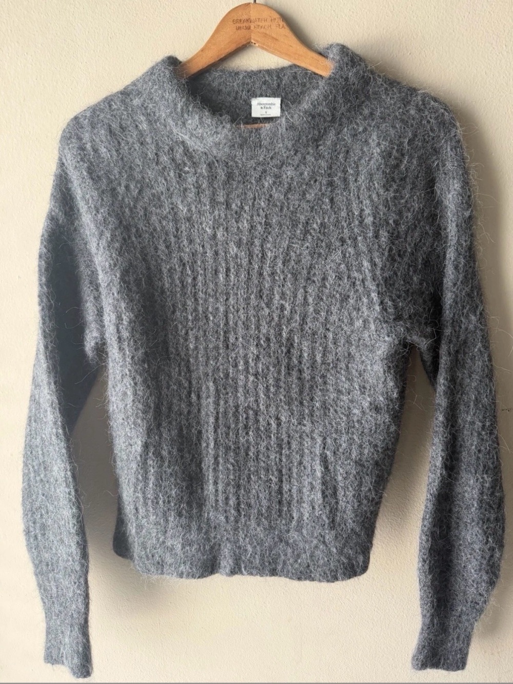 Abercrombie & Fitch Women's Heather Gray Fuzzy Crewneck Sweater
